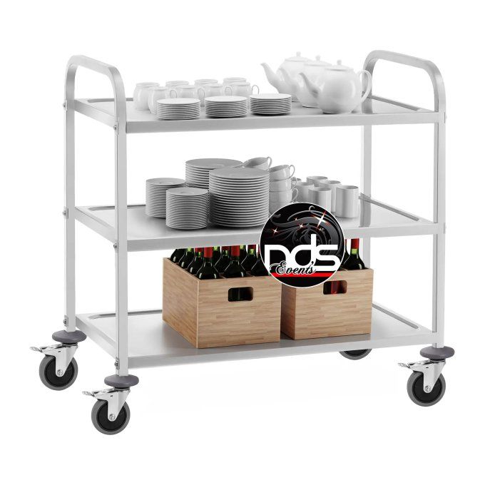 Chariot de service inox 3 plateaux 101 x 57 cm