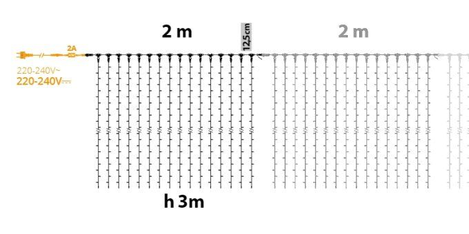 Rideau lumineux LED blanc chaud, hauteur 3m