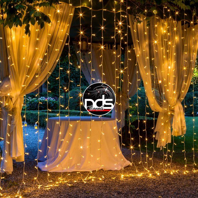 Rideau lumineux LED blanc chaud, hauteur 3m