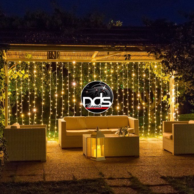 Rideau lumineux LED blanc chaud, hauteur 3m