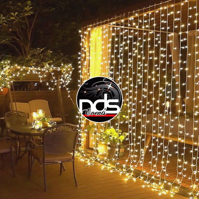 Rideau lumineux LED blanc chaud, hauteur 3m
